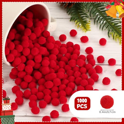 SEPGLITTER 1000 Pcs Mini Christmas Red Pom Poms Puff Balls for Crafts | 1cm Mini Size, Red Puff Balls, DIY Crafts Making, Handmade Projects, Halloween Valentines Party Supplies Decorations - style: Red Style