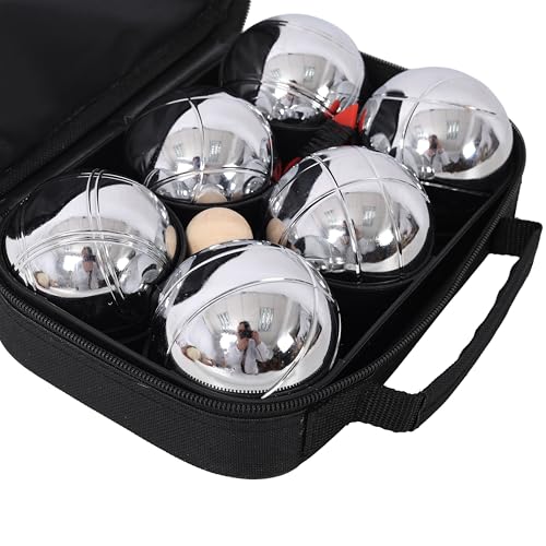 USA Stock Bocce Balls Set, Outdoor Family Bocce Game for Backyard/Lawn/Beach - Set of 6 Metal Balls & 1 Wooden Ball& Carrying Case & Measuring Rope (Black70mm) - color: Black70mm