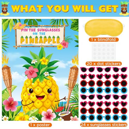 Faccito Hawaiian Party Game Luau Games Summer Tropical Pin the Sunglasses on Pineapple Pin the Coconut on Palm Tree with 24 Pcs Stickers for Tiki Summer Beach Hawaii Luau Party Supplies(Pineapple) - style: Hawaiian
