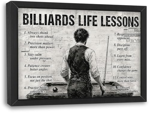 Billiards Wall Art Billiards Life Lessons Framed Wall Decor Sports Motivational Quotes Canvas Pictures Sign Poster Decorations Print Painting Artwork for Man Boy Room Living Room Bedroom 16x12inch - color: Billiards, size: 12"L x 16"W
