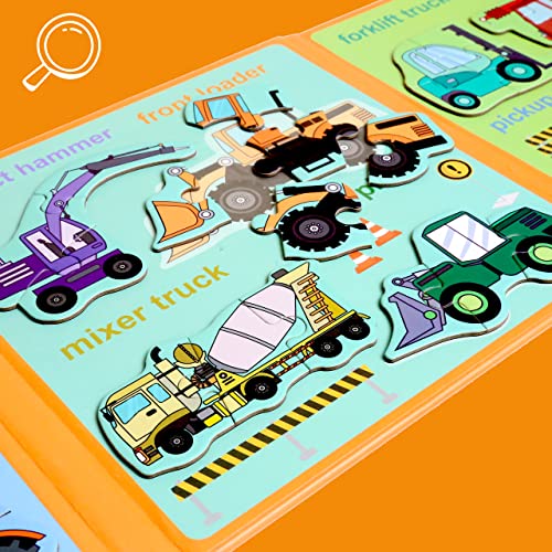 Magnetic Puzzles for Kids Ages 3-5, Travel Toddler Puzzles Ages 4-6 Year, Excavator Refrigerator Magnet for Kids Learning Gift for Road Trip, Activities Toys for 3 4 5 6 Year Old Boys Birthday Gifts - style: Engineering vehicle