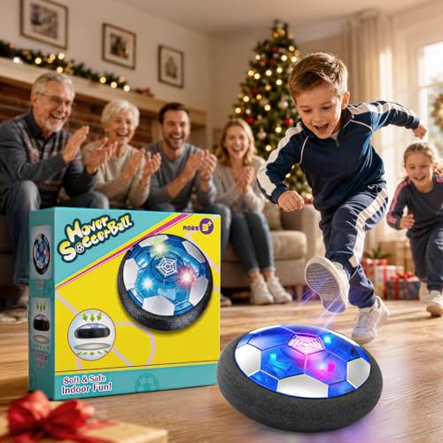 Rechargeable Hover Soccer Ball for Kids Indoor Games, Light-Up Soccer Toy with Soft Foam Bumper, Air-Powered Floating Ball Game, Birthday Gift for Boys and Girls Ages 4-12