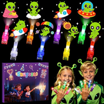 36 Pack Alien Party Favors LED Finger Lights, Glow in the Dark Outer Space Alien Party Supplies, Goodie Bag Stuffers Classroom Treasure Box Prizes, Galaxy Planet Party Gifts for Kids - style: Alien