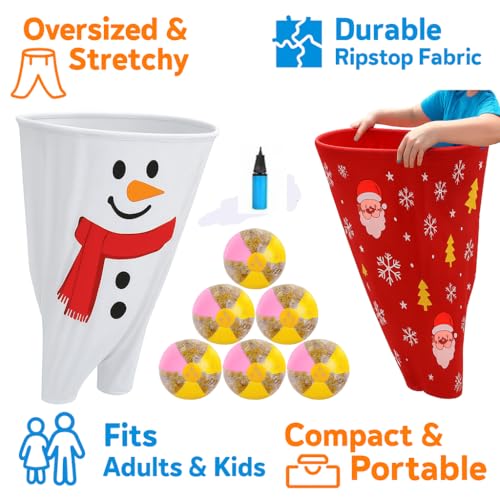 Granny Pants Yard Game – Giant Stretchy Pants Outdoor Relay Set with 10 Bouncy Balls & Pump, Hilarious Backyard Party Game for Adults, Field Day, Team Building & Family Reunions - color: Red+White