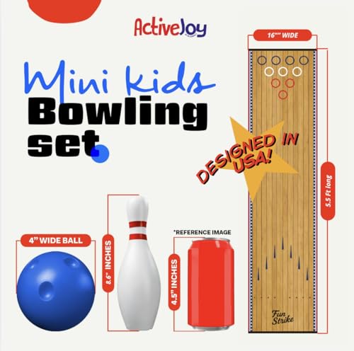 ActiveJoy - Classic & American Style Mini Kids Bowling Set - Bowling Games for Kids Indoor - Bowling Alley Toy with Lane, 10 pins, 2 Balls for Family & Friends - 2-5 Years Old. (America) - color: American
