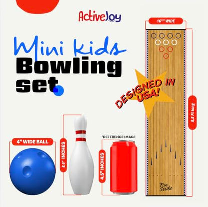 ActiveJoy - Classic & American Style Mini Kids Bowling Set - Bowling Games for Kids Indoor - Bowling Alley Toy with Lane, 10 pins, 2 Balls for Family & Friends - 2-5 Years Old. (America) - color: American