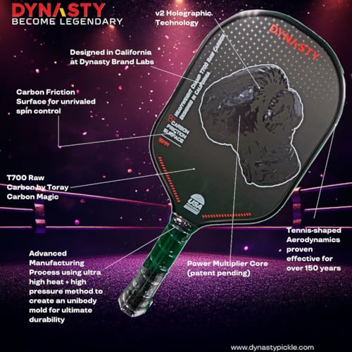Dynasty Heavyweight/Feather T700 Triple-Layer Raw Carbon Fiber + Friction Surface 16mm Aero *Gen 3.5 All-Court Power Pickleball Paddle* / Hall of Famer 18K *Control+Spin* - color: Heavyweight Shadow Boxer v2 Holo