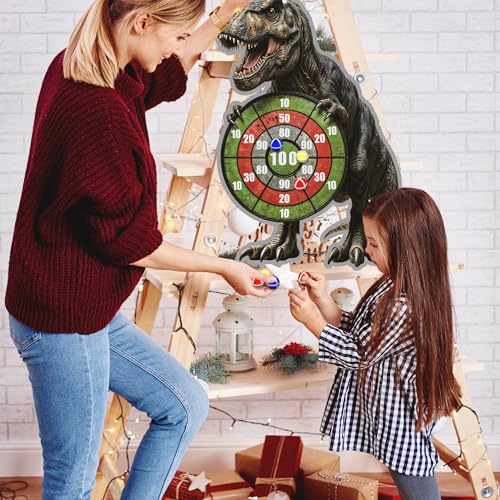 Dinosaur Themed Toss Game Banner with 12 Sticky Balls, 30” Large Dino Dart Board Game for Indoor Outdoor Games Dinosaur Birthday Party Supplies