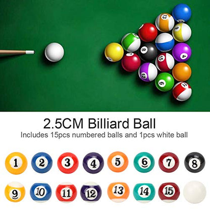 Billiard Ball Set, Full Set of 16 Balls for Pool Tables Polyester Resin Mini 2.5CM Children Billiard Ball Toy Pool Table Accesssory