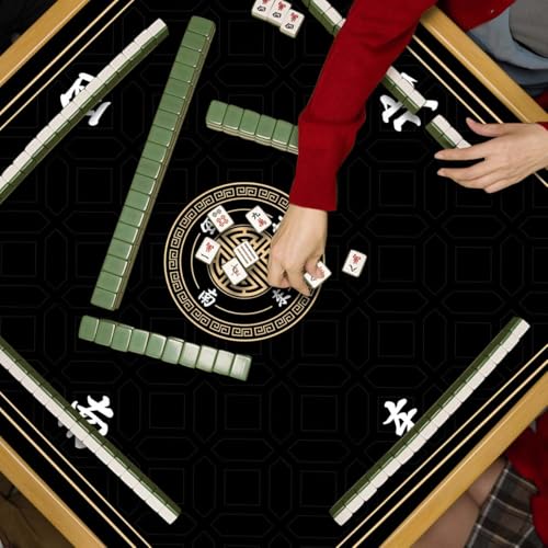 Mahjong Mat, Non-Slip Noise Reducing Game Mat, 31.5 Inch Mahjong Table Mat,Mahjong Mat with Cloth Bag and Carton Storage,Suitable for Mahjong, Dominoes, Solitaire and Other Games. (Black) - color: Black