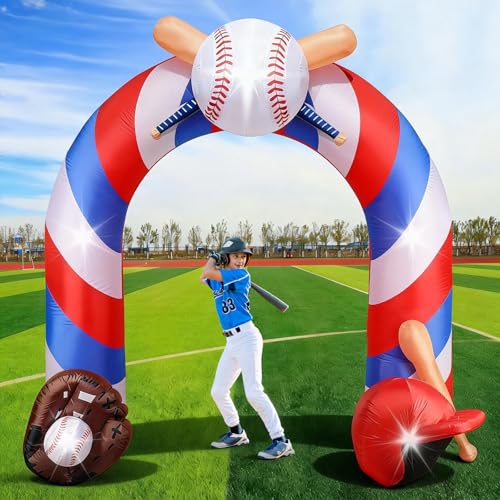 9Ft Giant Baseball Inflatables Arch Baseball Blow Up Decoration with LED Lights Jumbo Inflatable Archway Sports Party Decor for Boys Fans Sports Field Club Team Coach Stadium Yard Outdoor Lawn Decor - style: Baseball