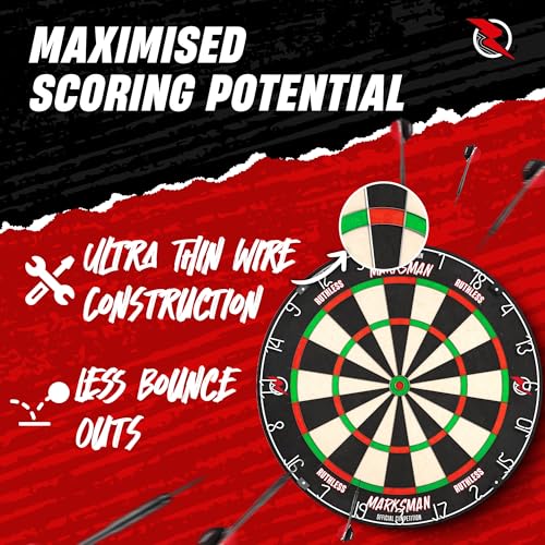 Ruthless | Marksman Dart Board | Professional Level Ultra Thin Wire Sisal Dartboard for Steel Tip Darts (DB072)