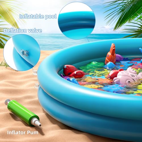 NIPLOOOW Pool Fishing Toys Games, Water Table Bathtub Toy with Inflatable Pool Pole Rod Net Plastic Floating Fish, Birthday Gifts for Kids Age 3 4 5 6 Year Old,Kids Outdoor Toys - style: 60PCS + Large Fishing Pool