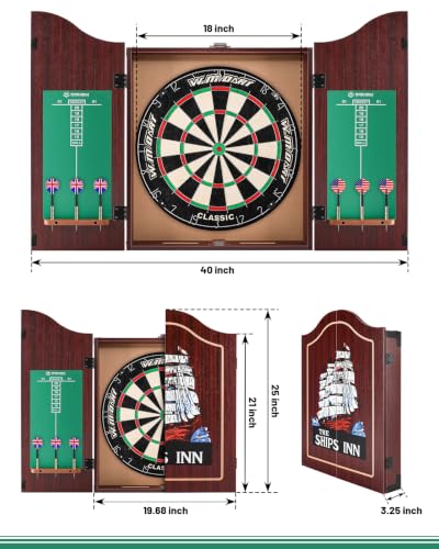 Dart Board Cabinet Set for Adults, 18-inch Sisal Dartboard with 6 Steel Tip Darts