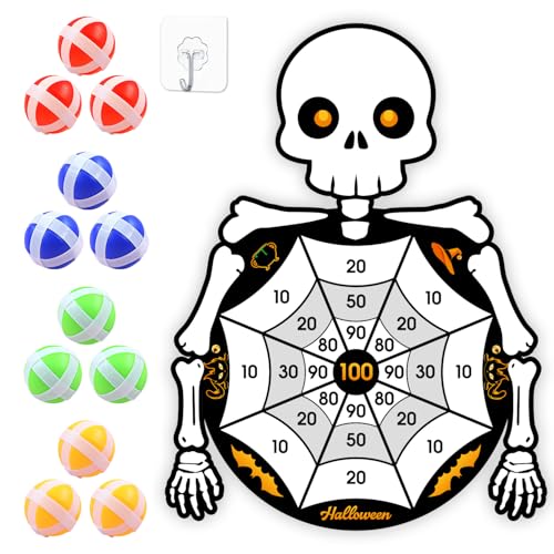 Valentine Gift for Kids, Pink Cartoon Dwarf Dart Board with 12 Sticky Balls Valentines Games, Large Kids Valentines Day Gifts for Boys Girls Toddlers, Valentines Games for Kids Party Classroom - style: Halloween Skeleton
