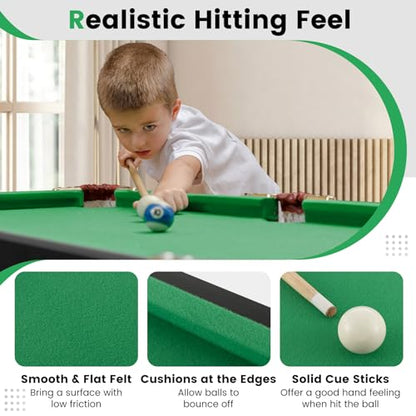 HONEY JOY 48" Pool Table, 4 FT Mini Portable Folding Pool Game Table Set w/ 2 Cue Sticks, 16 Balls, Triangle, 2 Chalks & Brush, Indoor & Outdoor, Billiard Tables for Kids Adults Family Game Room