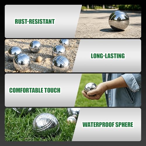 WodGod Petanque Game Set – 6 Stainless Steel Balls with Carry Case, Target Ball & Measuring String, Classic Petanque Game Set for Lawn, Beach & Backyard – Outdoor Family Bocce Ball Fun