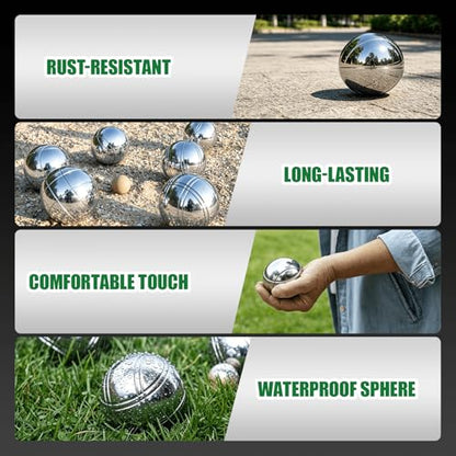 WodGod Petanque Game Set – 6 Stainless Steel Balls with Carry Case, Target Ball & Measuring String, Classic Petanque Game Set for Lawn, Beach & Backyard – Outdoor Family Bocce Ball Fun