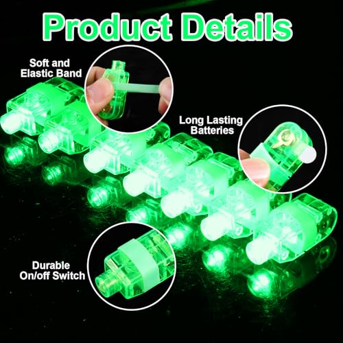 100pcs Green Finger Lights, Glow in the Dark Flashlights for Kids, St. Patrick Party Favors, LED Rave Laser Toys for Christmas Party, Classroom Prizes Carnival Birthday Concert Accessories - style: Green-100