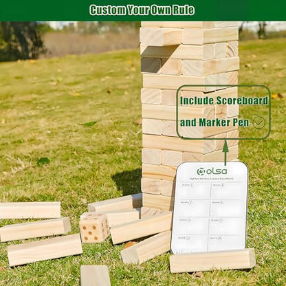 Olsa Giant Tumble Tower, Toppling Timber Game with Carrying Bag 60 PCS Wooden Block Stacking Game for Adults Family (2.2 Ft to 5 Ft) - size: L-Up to 5FT