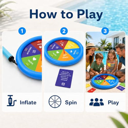 Inflatable Pool Party Game Table with Waterproof Silly Challenge Cards & Spinner, Floating Pool Game Toys for Teens Adults Family, Summer Pool Accessories for Backyard Beach Party