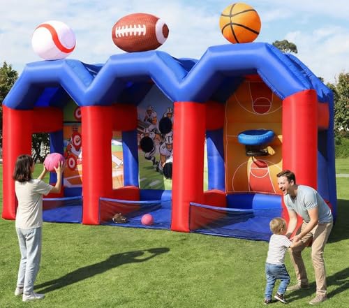 Inflatable Carnival Games, Inflatable Basketball Shot Football Baseball Toss Throwing Target, Basketball Football Baseball Game with 750w Blower for Indoor Outdoor, Party, Lawn Interactive Game