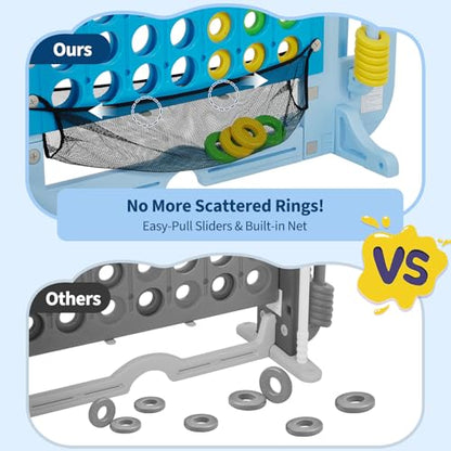 GarveeLife Gaint Connect 4 Jumbo Yard Game for Outdoor, 4-in-1 Jumbo Connect Game Set, with Whale Design, Basketball Hoop, Mini Golf & Ring Toss, for Family Game Kids Adults