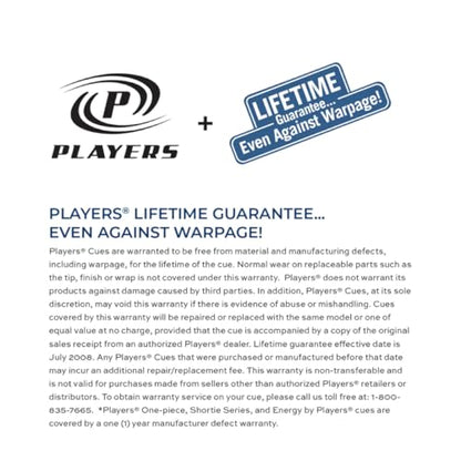Players 58" 2-Piece North American Hard Maple Jump/Break Billiard Pool Cue Stick - size: 19 Ounce