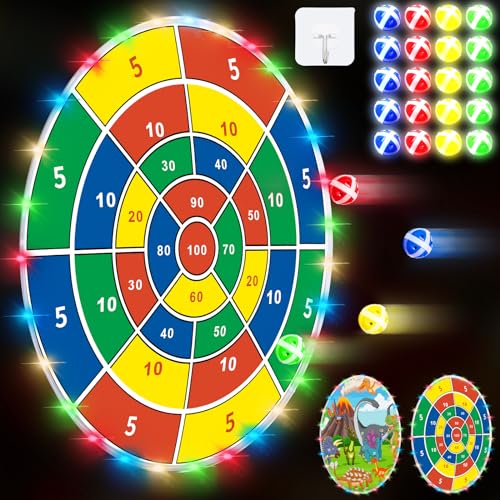 36 Large LED Dart Board, Double Sided Dartboard with 20 LED Sticky Balls Dinosaur Fun Giant Dartboard Shooting Toys Indoor Outdoor Sport Toys Dartboards Party Play Game Toys, Birthday Gifts