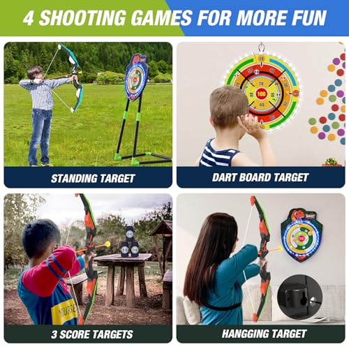 HYES 2 Pack Kids Bow and Arrow with 29" Large Dart Board, LED Light Up Archery Set with 24 Suction Cup Arrows, Indoor Outdoor Sport Toys Gifts for 3 4 5 6 7 8 9 10 11 12 Year Old Boys Girls - size: 2 pack-led dartboard target