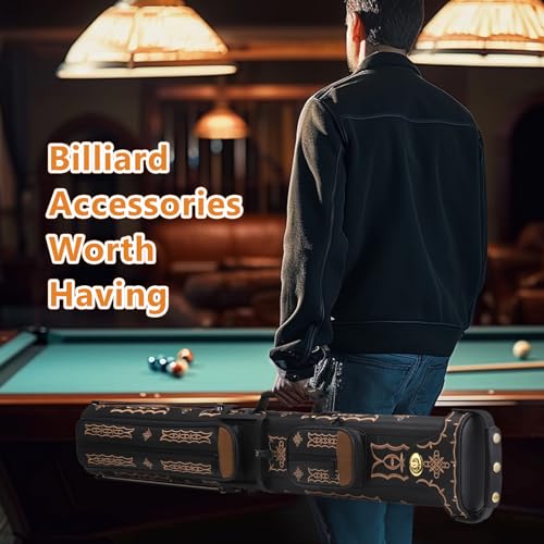 2x4 Pool Cue Case, Hard Pool Cue Case, Billiard Cue Case with Stand, Billiards Accessories Holds 2 Cue Butt and 4 Cue Shafts - color: Black Embroidery