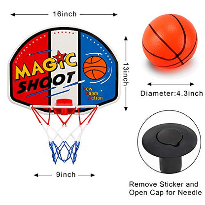 Indoor Mini Basketball Hoop - 16" x 13" Large Over The Door Plastic Toy Backboard, Net, Ball and Pump for Kids Boys Teens - Suitable for Office, Bedroom, Dorm (Magic Shot)