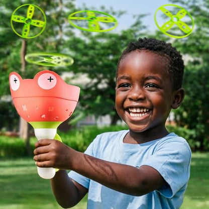 Disc Launcher Toy Kids Yard Flying Spinner Fairy Hover Helicopter Propeller Toy Outdoor Capture Catching Chasing Game Gift for Boy Girl Age 4 5 6 7 8 9 10 with 12 mini Discs