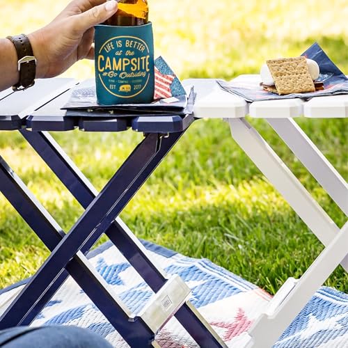 Camco Adirondack Style Folding Plastic Large Table with Footrest Design and Easy to Setup Construction for Indoor or Outdoor Use, White
