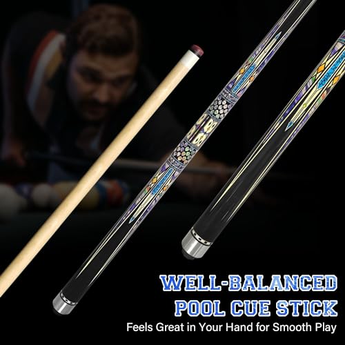2-Piece Canadian Maple Pool Cue Stick with Portable Hard Case -12.5mm Leather Tip, 58" Billiard Sticks 19 oz/ 20 oz - Precision Crafted for Straight Shots and Balanced Performance - style: Blue-20 oz
