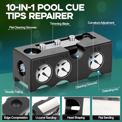 Billiards Pool Cue Tip Shaper, 11-in-1 Pool Stick Tips Replacement Kit, Billiards Accessories Tool, Table Accessories for Repair and Shaping Cue Tips