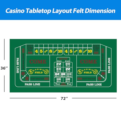 GSE Games & Sports Expert 36" x 72" Double-Sided Casino Layout Felt, Las Vegas Style Tabletop Mat for Parties, Home Entertainment, Poker Game Night - style: Blackjack&Craps
