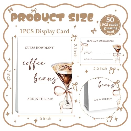 Coffee Party Decorations,Coffee Guess How Many Baby Shower Game,Guess How Many Coffees Beans Are In The Jar, Bridal Shower Games, Party Games & Activities 50 Cards And Sign - size: coffee