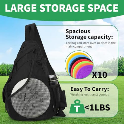 MOYAQI Disc Golf Bag with Retriever Holder and Storage Pockets, Disc Golf Backpack with 8-10 Disc Capacity, Padded Adjustable Strap and Back Panel, Lightweight and Durable - color: Dark black