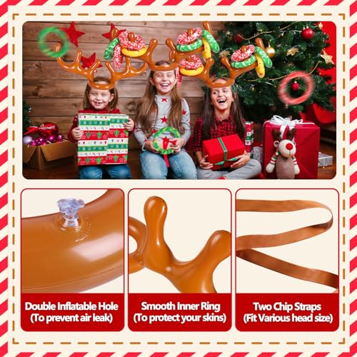 MGparty Christmas Inflatable Reindeer Antler Toss Games Xmas Ring Toss Game for Kids Teens Adults Indoor Outdoor Family Holiday Party Gifts - color: Brown-4 Pack