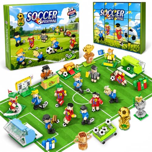 Parsin Soccer Building Blocks Toys Set, 2026 World Cup Theme 24-Pack Blind Box with Stadium, Figures & Keychains, 712 PCS Soccer Gifts for Fans, Individually Wrapped Party Favors