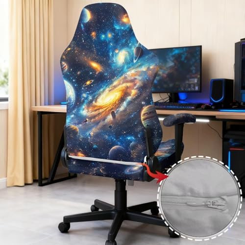 Stretchy Chair Slipcovers with Arms Bling Starry Night Gaming Chair Cover Cat Scratch Proof Rotating Gaming Chair Covers Protector 4PCS Complete Set for Office Professional Environment - color: Bling Starry Night