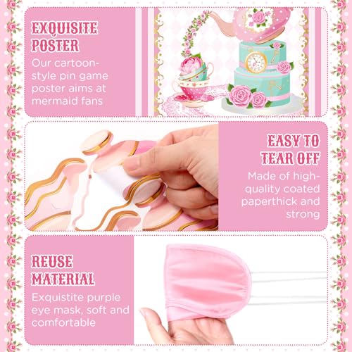 Faccito Tea Party Games Pin The Lid on The Teapot with 24 Lid Stickers Pink Blindfold Floral Poster Pin Games Set Birthday Decorations for Women Let's Par Tea Birthday Party Activity Supplies - style: Tea
