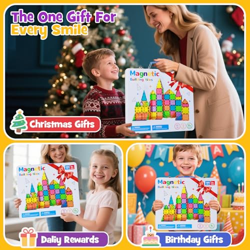 100Pcs Premium Magnetic Tiles Toys Set with Sturdy Iron Case, STEM Educational Building Blocks for Kids Ages 3-5 4-8, Montessori Sensory Toys, Creative Birthday Gifts for Toddler Boys & Girls - size: 100 PCS