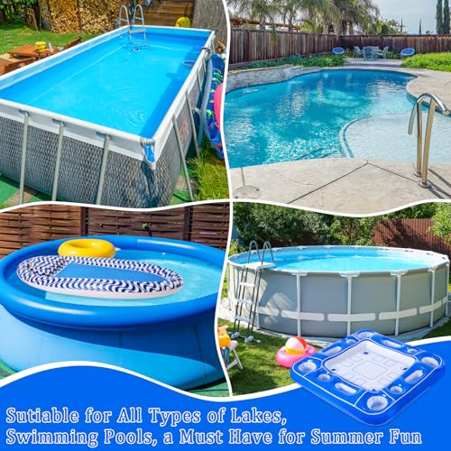 Pool Inflatable Game Table with Waterproof Playing Cards(35.5 inches×35.5 inches,Blue/White) - color: Blue/White, size: 1 Set