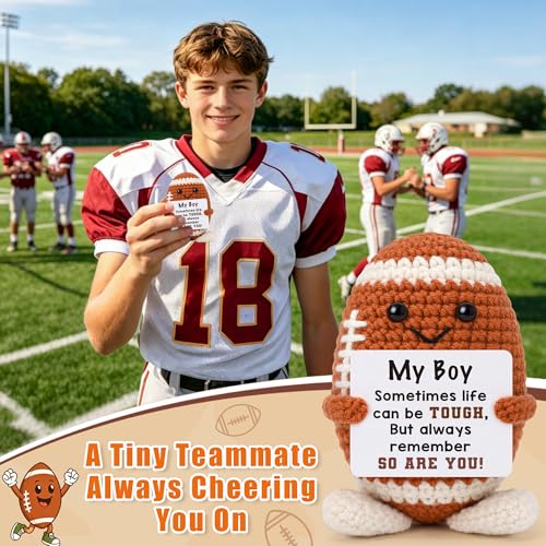 Crochet Football Gifts for Son from Mom Dad, My Boy Tough Reminder Decor for Teen Boys, Inspirational Football Keepsake for Player Birthday Christmas Stocking Stuffers Fall Season Game Day Tough Gifts - style: boy