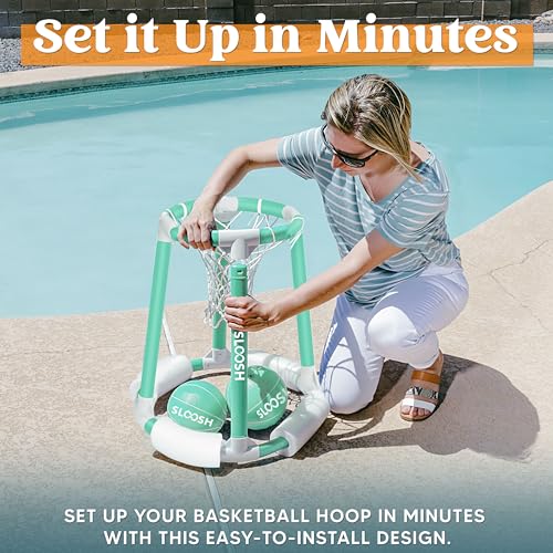 Sloosh Pool Basketball Hoop Toys, Floating Basketball Pool Game, Swimming Floats Toys with Balls Pump, Summer Outdoor Water Play Toy for Kids and Adults (Green) - color: Green