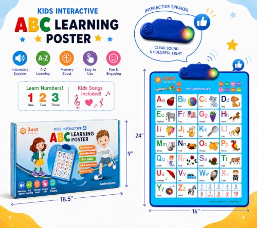 Just Smarty Interactive Alphabet Wall Chart | Talking ABCs & 123s Music Poster with Interactive Light | Toddler Alphabet Learning | Best Educational Gift for Boys & Girls Ages 2 3 4 5 | Letter Sounds | Talking ABCs & 123s, Music Poster with Interactive Li