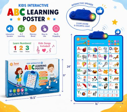 Just Smarty Interactive Alphabet Wall Chart | Talking ABCs & 123s Music Poster with Interactive Light | Toddler Alphabet Learning | Best Educational Gift for Boys & Girls Ages 2 3 4 5 | Letter Sounds | Talking ABCs & 123s, Music Poster with Interactive Li