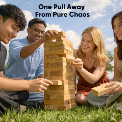 Giant Stacking Tower Game - Stacks Up to 5FT - Premium Wooden Blocks Stacking Tower Game for Family Party, BBQ & Lawn Games - Natural - color: Natural